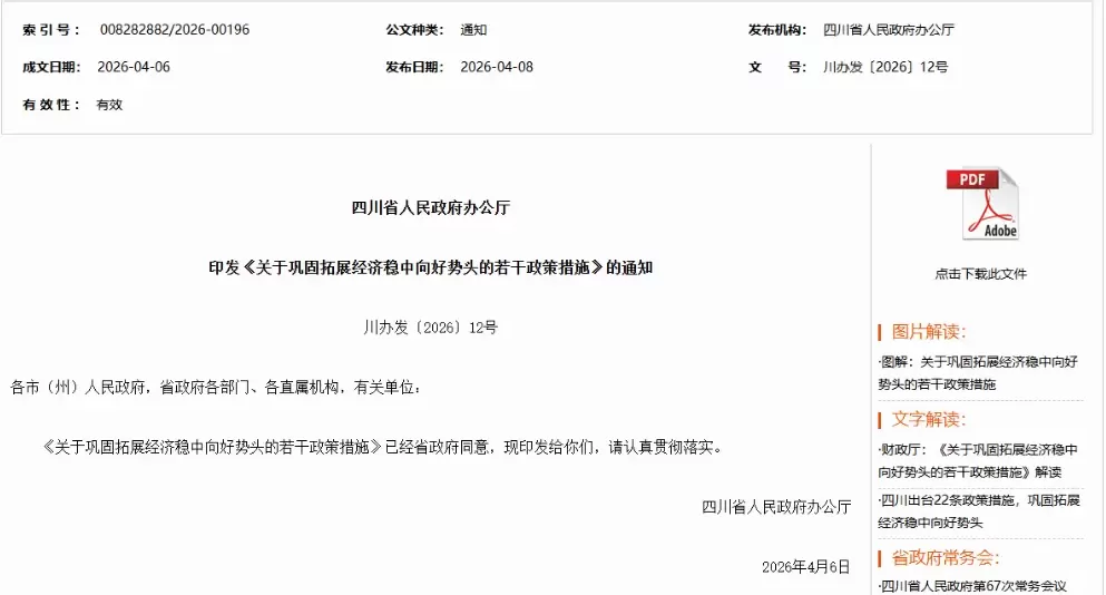 四川省人民政府办公厅印发《关于巩固拓展经济稳中向好势头的若干政策措施》的通知
